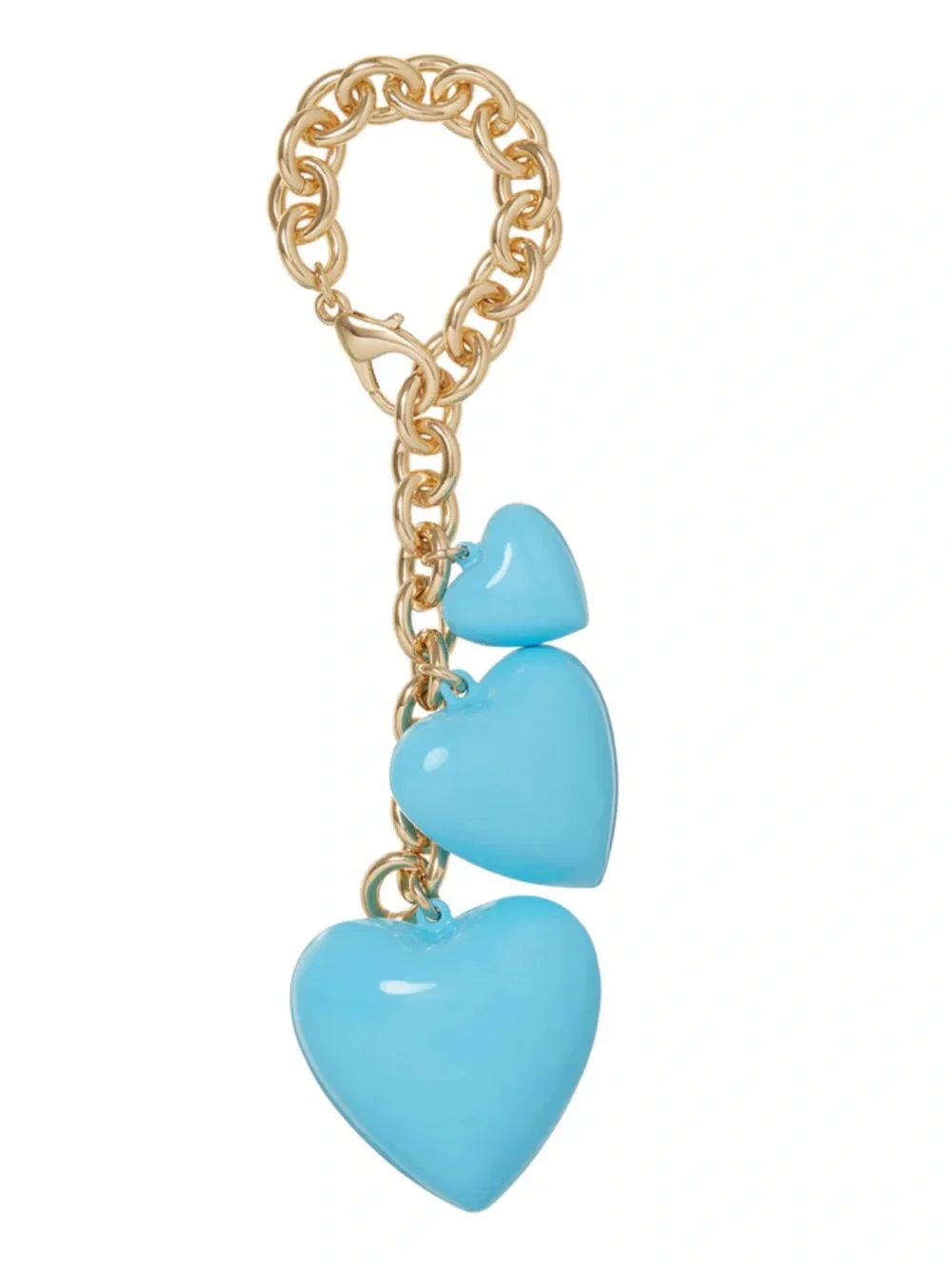 NWOT Roxanne Assoulin Gold Chain Keychain with Turquoise Blue Heart Charms